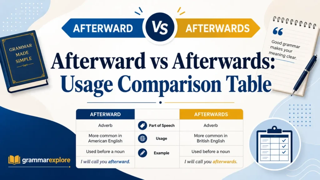 Afterward vs Afterwards: Usage Comparison Table