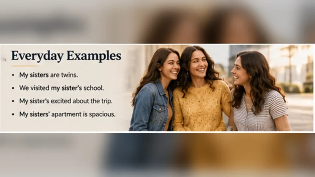 Everyday sentence examples using sisters and sister’s correctly