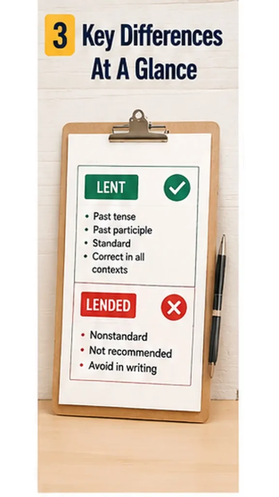 Lent vs Lended at a Glance