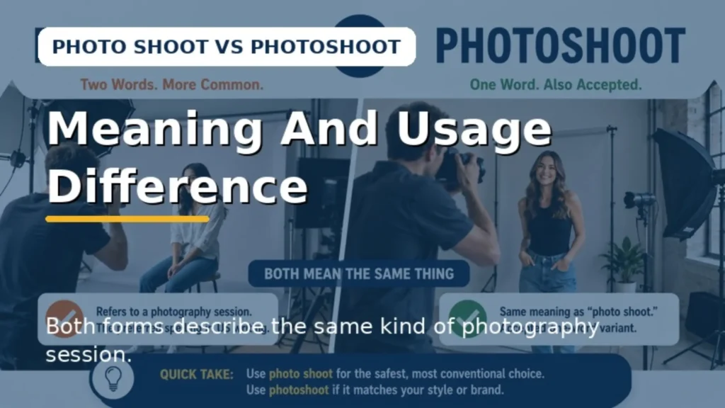 Photo shoot and photoshoot showing the same photography session meaning