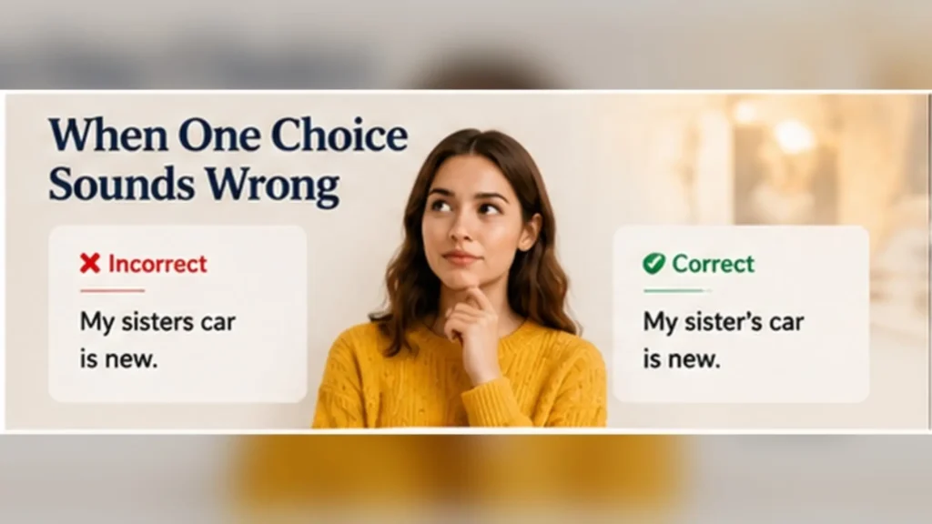 Incorrect and correct examples of sisters sister’s and sisters’