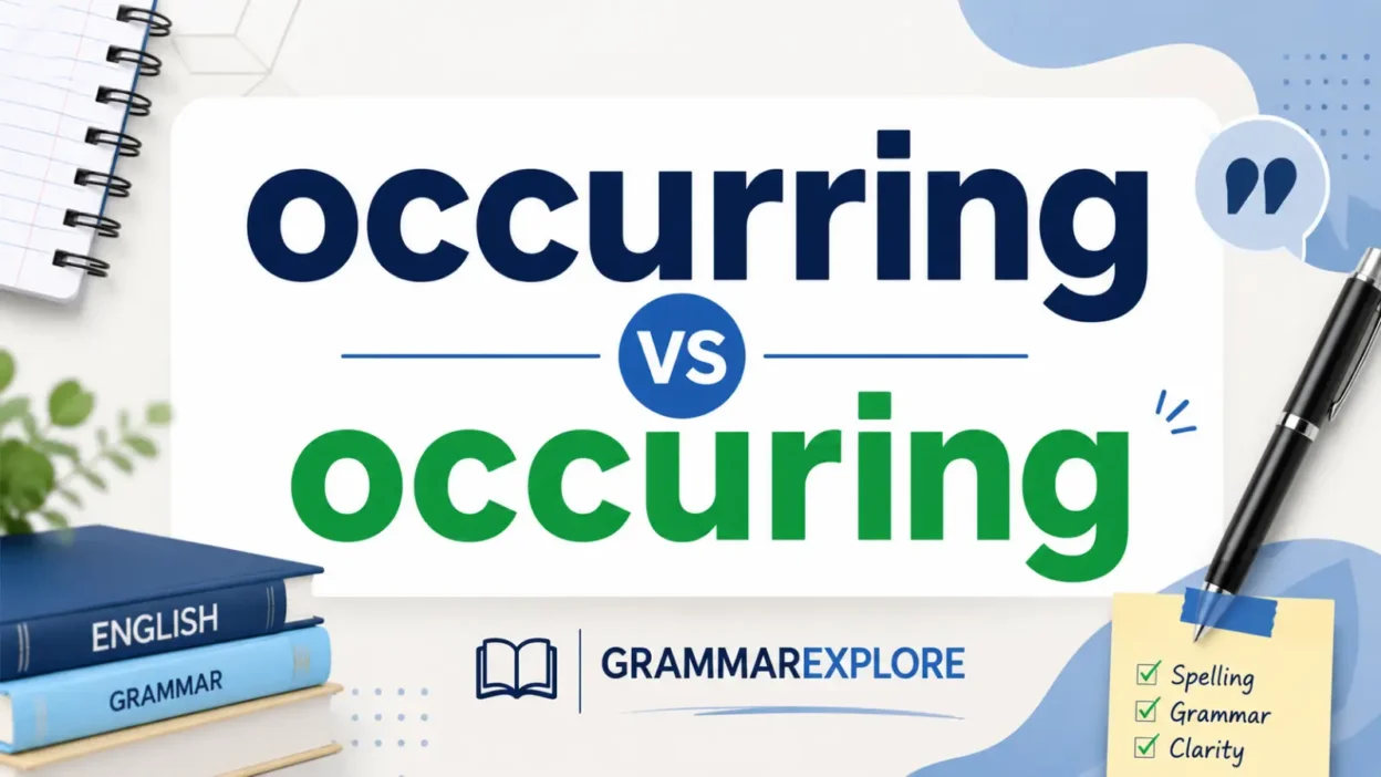 Occurring vs Occuring comparison showing the correct and incorrect spelling in English.